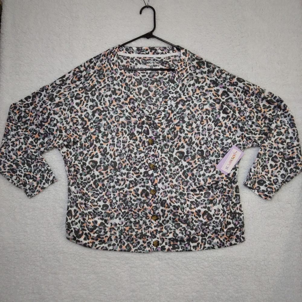 NWT- Joyspun Hacci Cardigan Sweater Leopard 5 Button size 2X